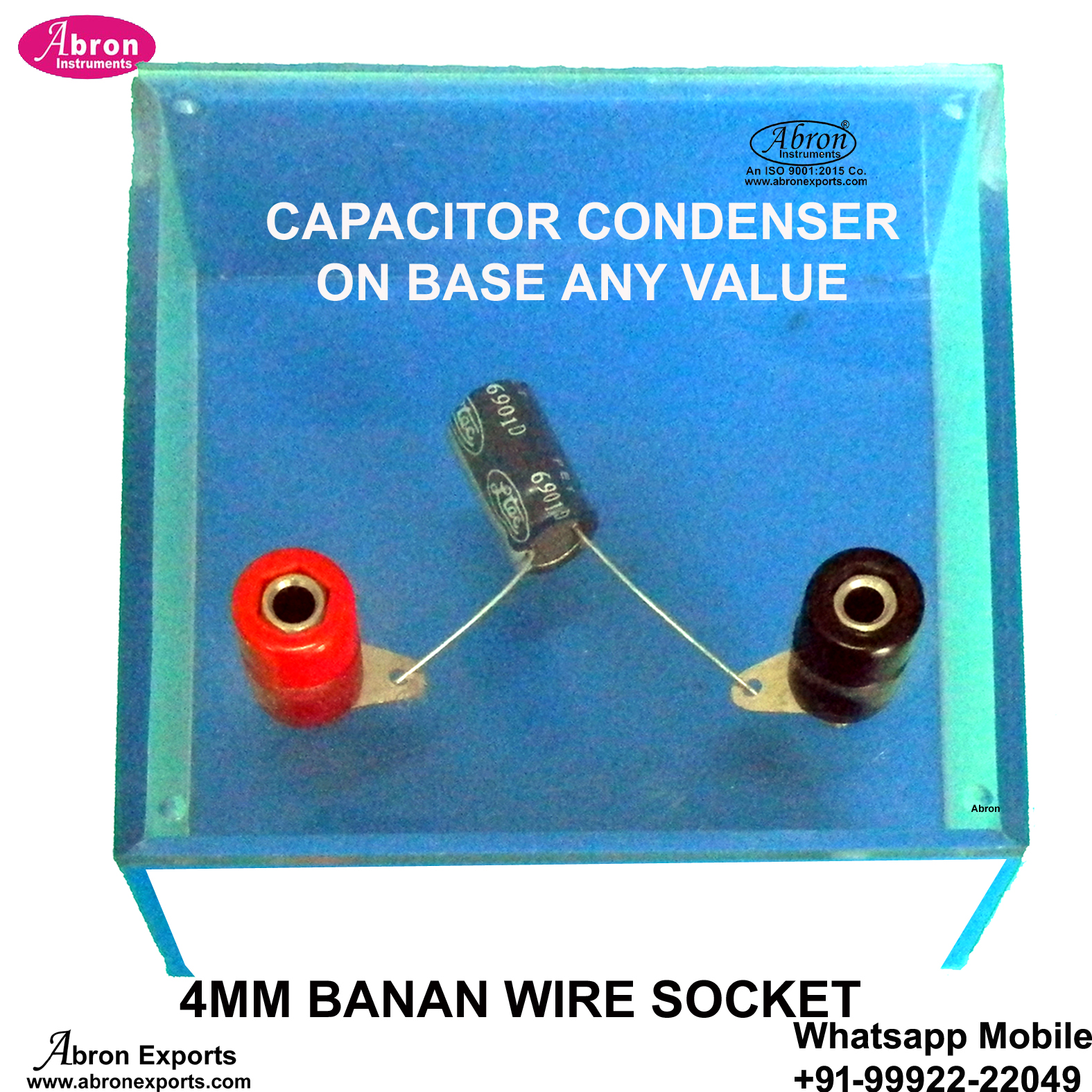 Condenser Capacitor on Plastic Clear Base With 4mm Banana Socket any 1 Value mfd udf fp etc 1,2.2,4.4 etc 16V mfd Papser Electrolytic or Ceramic Any 10pc Abron AP-710CP Physics 
